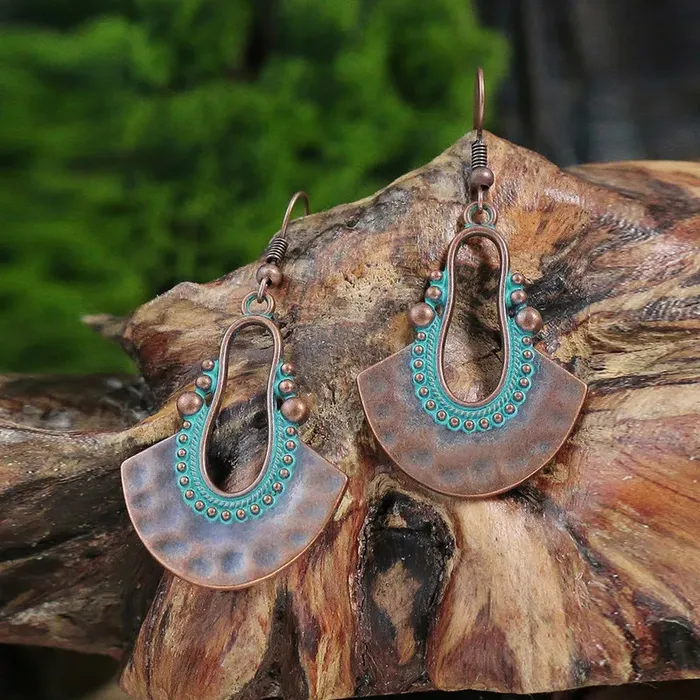 AZ428 Patina Look Half Circle Design Earrings 01 Earrings