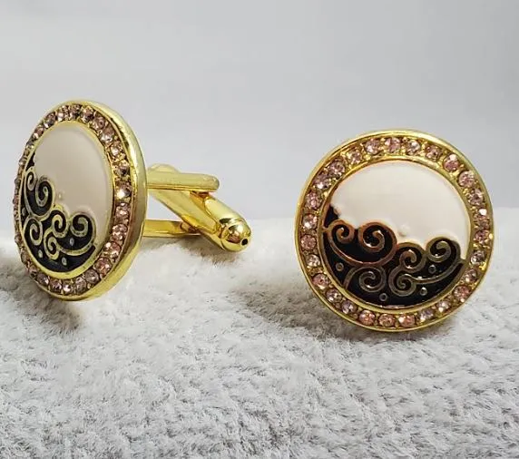 AZ75 Gold White Enamel Rhinestone Cufflinks alice Rings