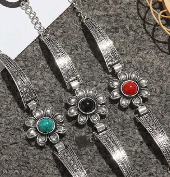 B1182 Silver Decorated Red Gem Flower Bracelet POLLY Bracelets