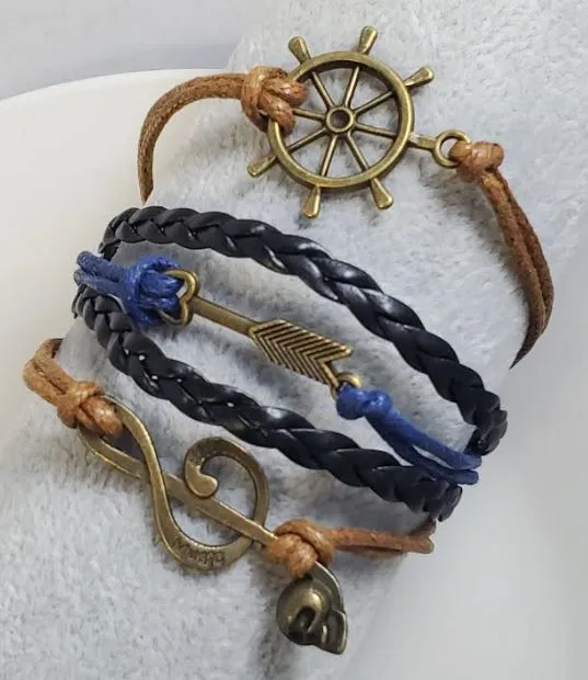 B49 Brown Blue Black Ship Wheel Arrow Music Note Leather Layer Bracelet alice Bracelets B49 Brown Blue Black Ship Wheel Arrow Music Note Leather Layer Bracelet alice Bracelets