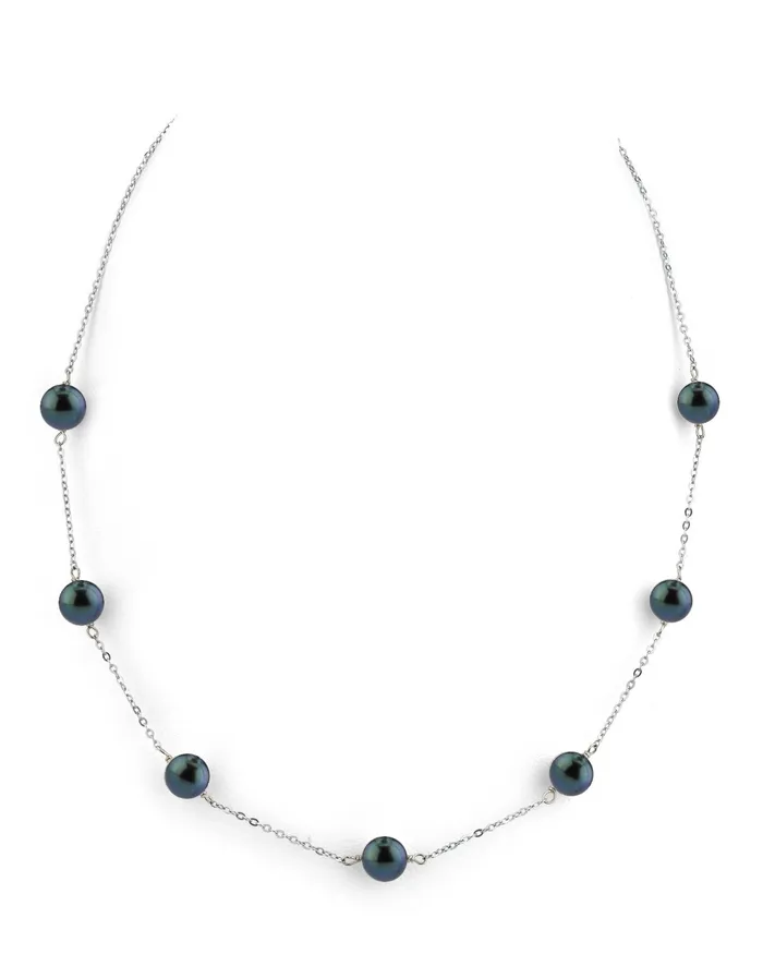 Black Japanese Akoya Pearl Tin Cup Necklace spt Necklaces
