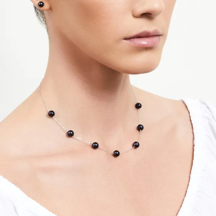 Black Japanese Akoya Pearl Tin Cup Necklace spt Necklaces