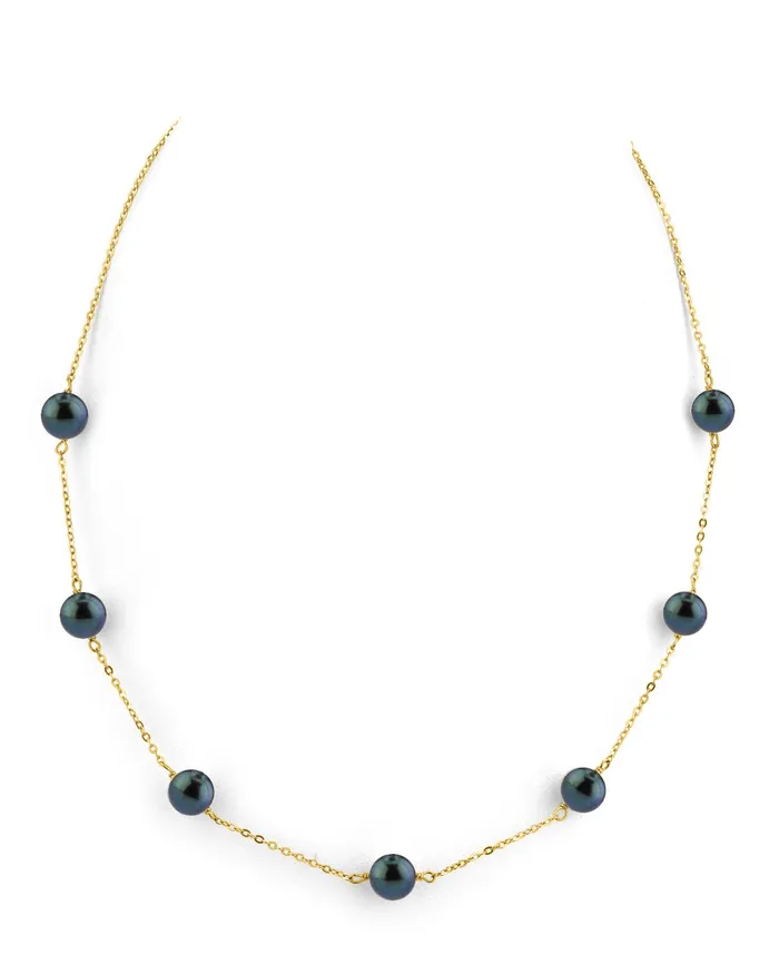 Black Japanese Akoya Pearl Tin Cup Necklace spt Necklaces