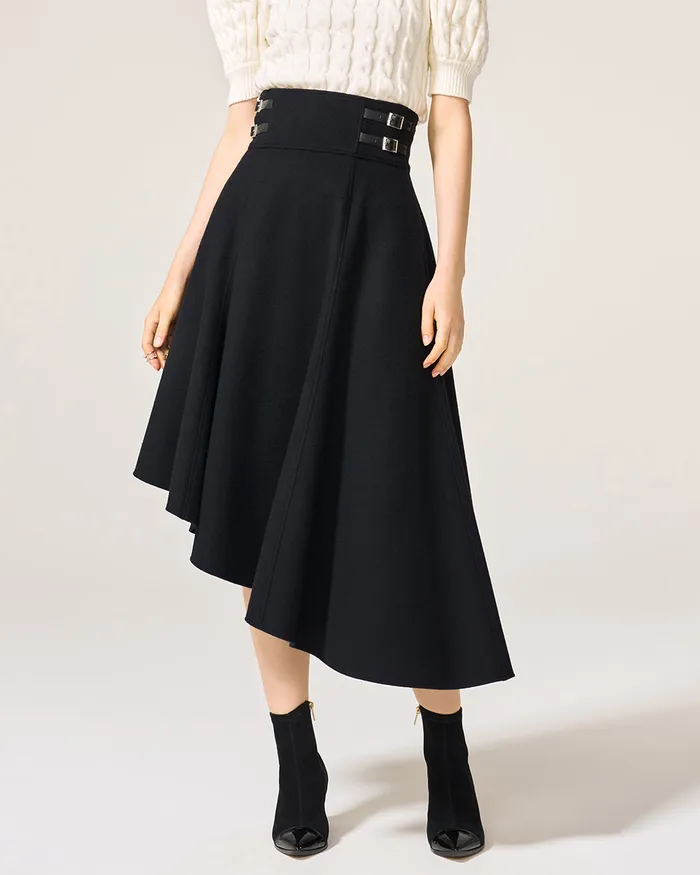 Black Wool Coating Harness Skirt ADEAM Rings
