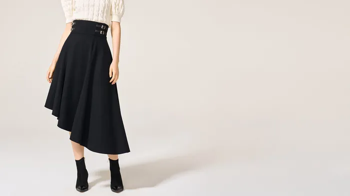 Black Wool Coating Harness Skirt ADEAM Rings