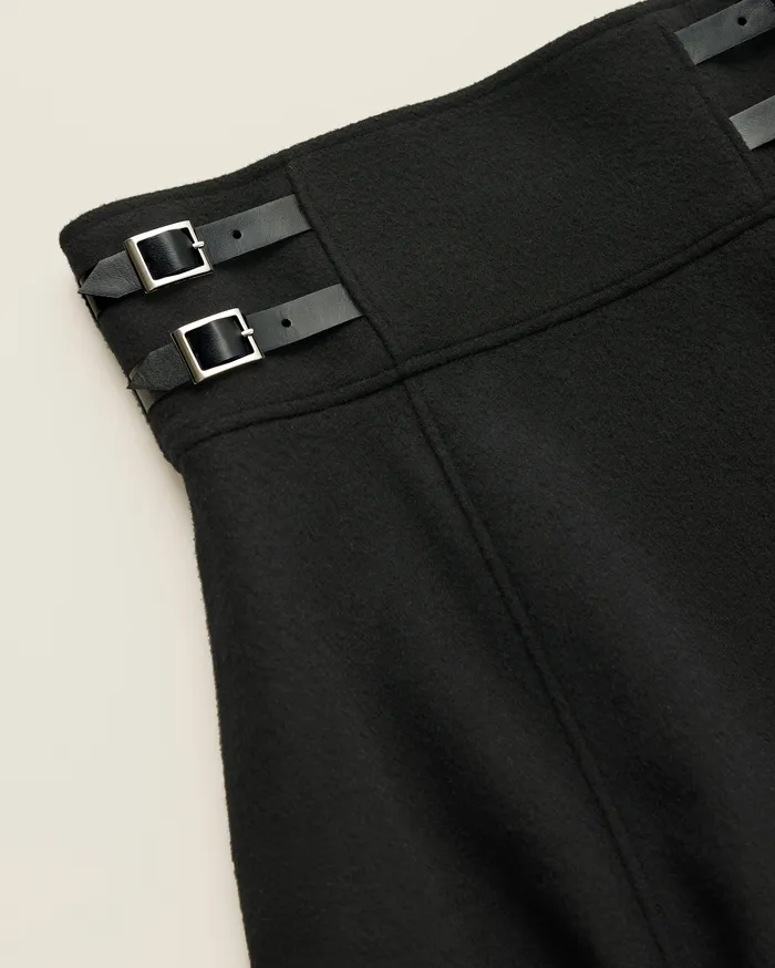 Black Wool Coating Harness Skirt ADEAM Rings