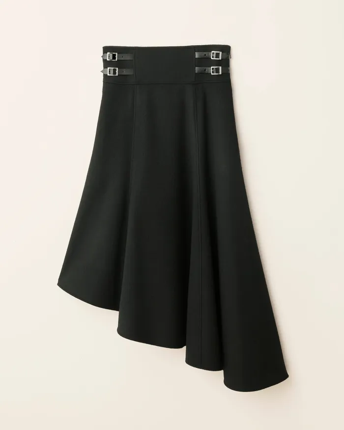 Black Wool Coating Harness Skirt ADEAM Rings