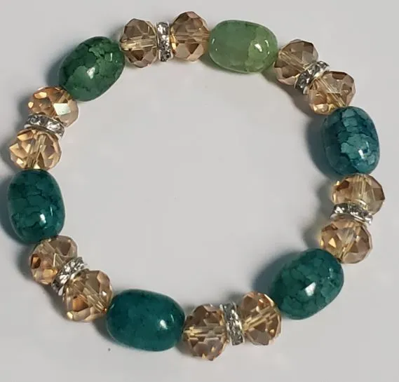 Bracelets 01 B669 Shades of Teal Crackle Stone with Gems Bracelet
