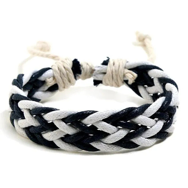 Bracelets 01 B954 Dark Blue White Braided Rope Bracelet