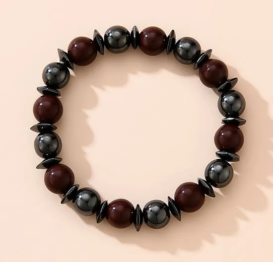 Bracelets 02 B649 Gun Metal Burgundy Hematite Bead Bracelet