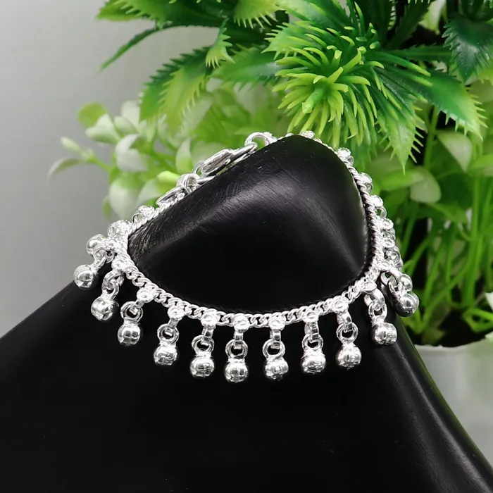 Bracelets 55 long Vintage design sterling silver handmade amazing waved noisy hanging drops bells baby anklet ankle bracelet charm bracelet ank428 TRIBAL ORNAMENTS