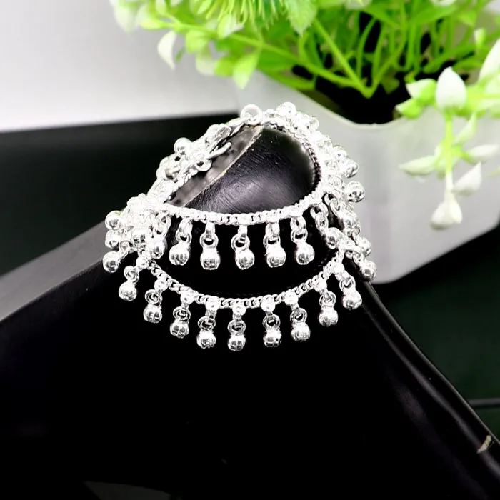 Bracelets 55 long Vintage design sterling silver handmade amazing waved noisy hanging drops bells baby anklet ankle bracelet charm bracelet ank428 TRIBAL ORNAMENTS