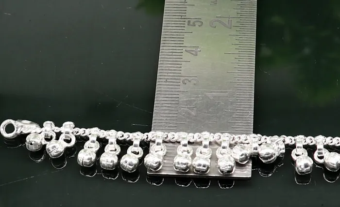 Bracelets 55 long Vintage design sterling silver handmade amazing waved noisy hanging drops bells baby anklet ankle bracelet charm bracelet ank428 TRIBAL ORNAMENTS