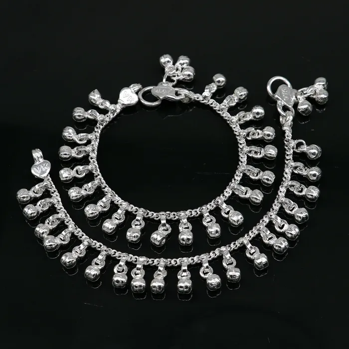 Bracelets 55 long Vintage design sterling silver handmade amazing waved noisy hanging drops bells baby anklet ankle bracelet charm bracelet ank428 TRIBAL ORNAMENTS