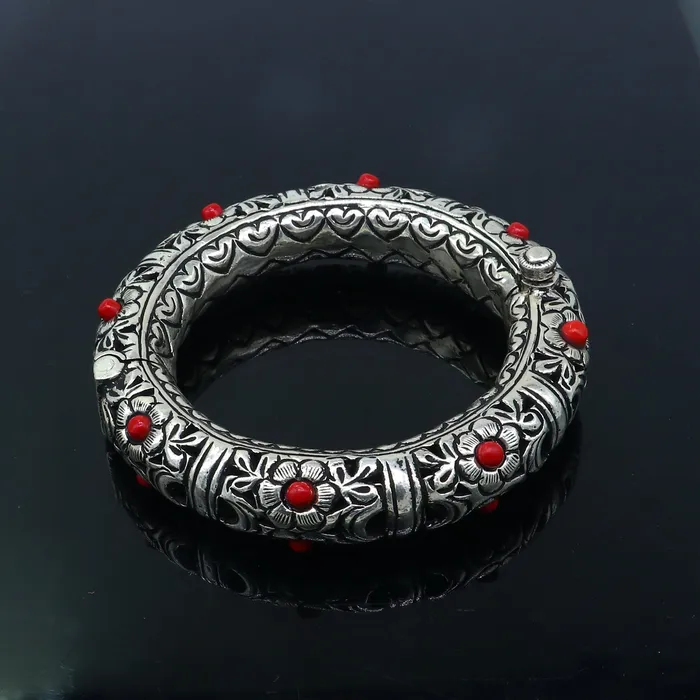 Bracelets 925 sterling silver handmade flower work vintage chitai work design bangle bracelet kada unisex customized personalized jewelry nsk849 TRIBAL ORNAMENTS
