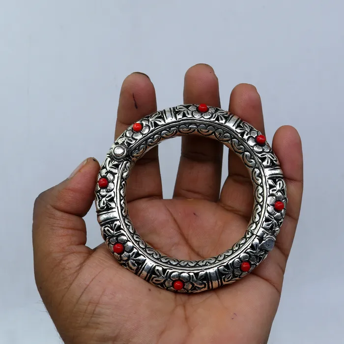 Bracelets 925 sterling silver handmade flower work vintage chitai work design bangle bracelet kada unisex customized personalized jewelry nsk849 TRIBAL ORNAMENTS