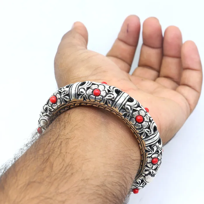 Bracelets 925 sterling silver handmade flower work vintage chitai work design bangle bracelet kada unisex customized personalized jewelry nsk849 TRIBAL ORNAMENTS