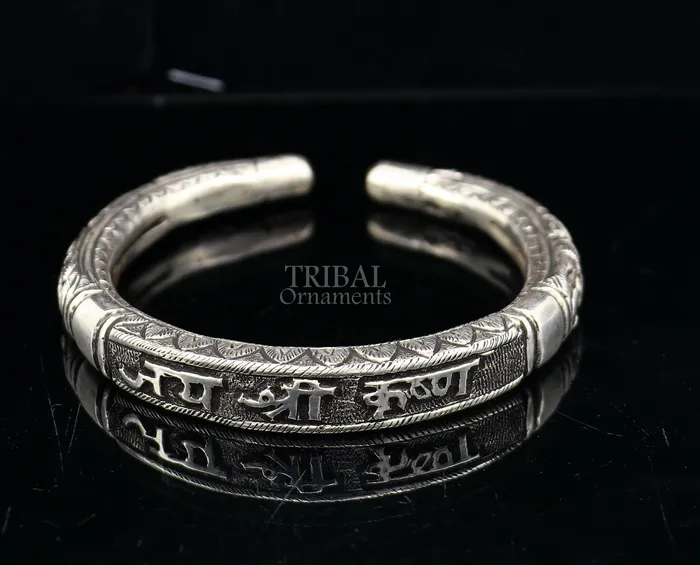 Bracelets 925 Sterling silver handmade trendy jai shree Krishna lord krishna mantra bracelet kada best divine unisex tribal gifting jewelry nsk651 TRIBAL ORNAMENTS