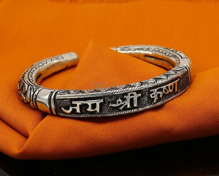 Bracelets 925 Sterling silver handmade trendy jai shree Krishna lord krishna mantra bracelet kada best divine unisex tribal gifting jewelry nsk651 TRIBAL ORNAMENTS