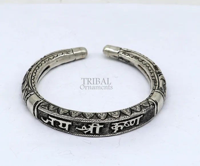 Bracelets 925 Sterling silver handmade trendy jai shree Krishna lord krishna mantra bracelet kada best divine unisex tribal gifting jewelry nsk651 TRIBAL ORNAMENTS