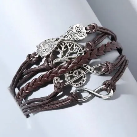 Bracelets alice AZ1223 Brown Music Note Tree Owl Infinity Layer Leather Bracelet Bracelets alice AZ1223 Brown Music Note Tree Owl Infinity Layer Leather Bracelet