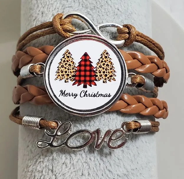 Bracelets alice AZ1433 Brown Merry Christmas Layer Leather Bracelet