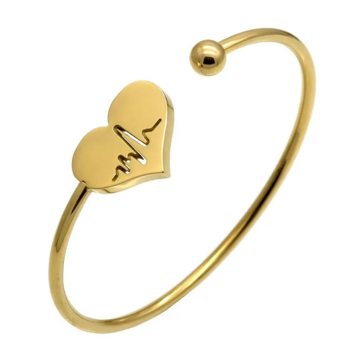 Bracelets alice B1312 Gold Heart Pulse Cuff Bracelet
