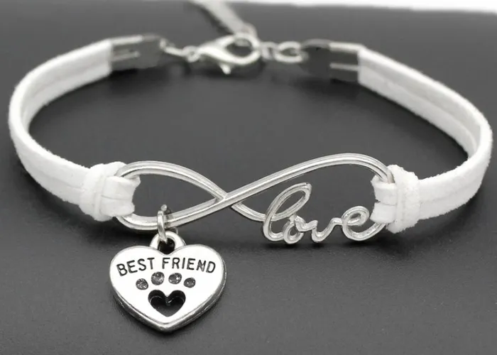 Bracelets B444 White Best Friend Paw Print Leather Cord Bracelet polly