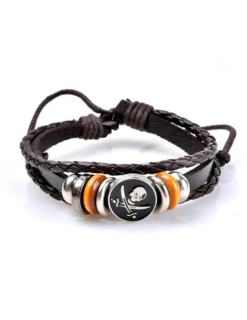 Bracelets B547 Coffee Color Skull Sword Bracelet 02