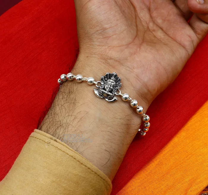 Bracelets Lord Shiva and Sheshnag 925 Sterling silver Rakhi bracelet silver beads best gift for your brothers for special gifting rk230 TRIBAL ORNAMENTS