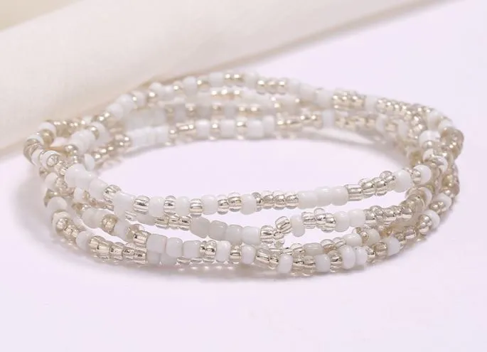 Bracelets POLLY B1067 Clear White Seed Beads Strand Bracelet