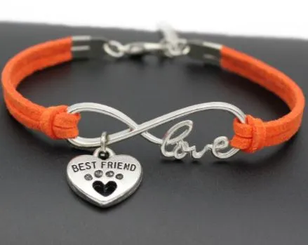 Bracelets polly B576 Orange Best Friend Paw Print Leather Cord Bracelet