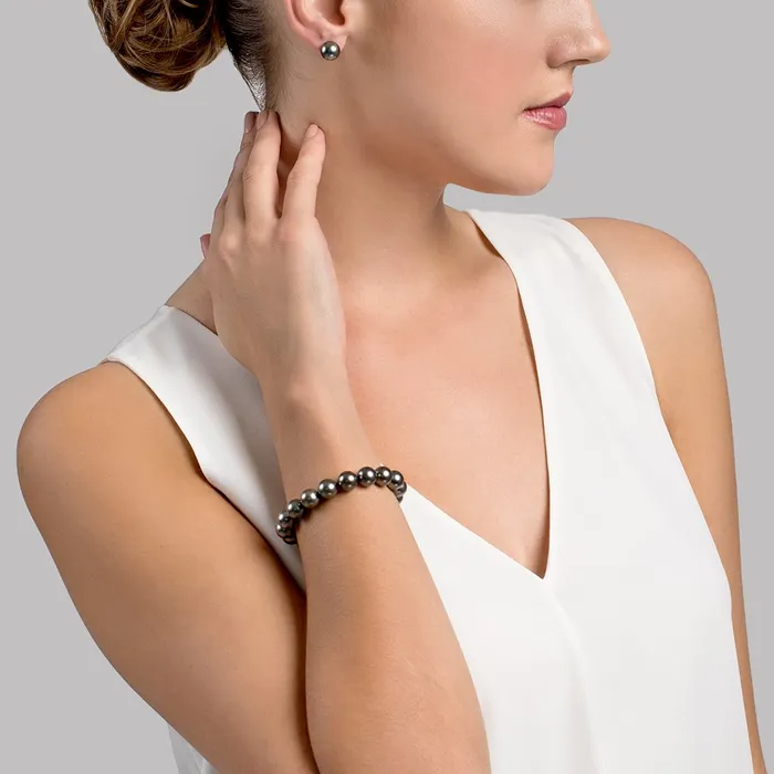 Bracelets spt True Round Black Tahitian Pearl Bracelet 8090mm AAAAAAA Quality