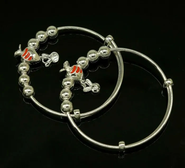 Bracelets TRIBAL ORNAMENTS 925 sterling silver adjustable charm bangle bracelet kada unisex kids baby bbk23 Bracelets TRIBAL ORNAMENTS 925 sterling silver adjustable charm bangle bracelet kada unisex kids baby bbk23