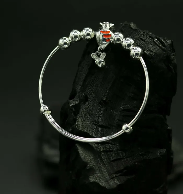 Bracelets TRIBAL ORNAMENTS 925 sterling silver adjustable charm bangle bracelet kada unisex kids baby bbk23