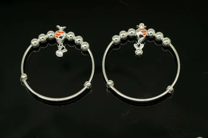 Bracelets TRIBAL ORNAMENTS 925 sterling silver adjustable charm bangle bracelet kada unisex kids baby bbk23