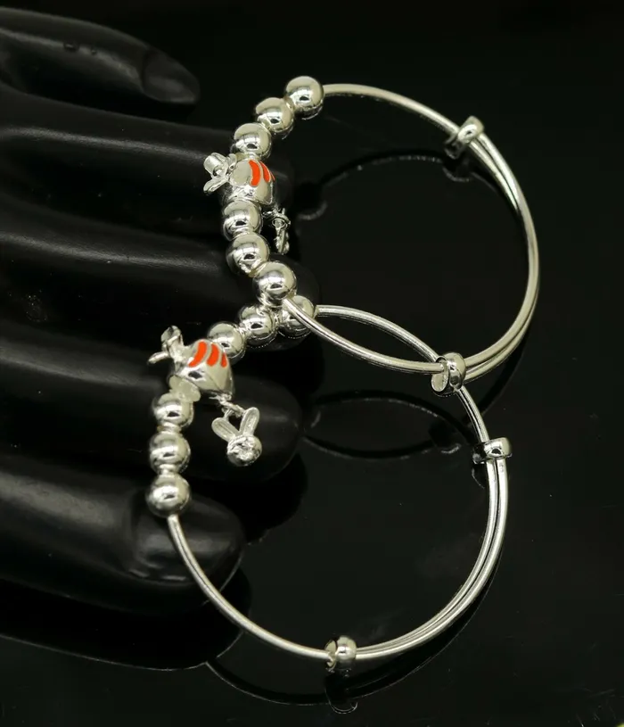 Bracelets TRIBAL ORNAMENTS 925 sterling silver adjustable charm bangle bracelet kada unisex kids baby bbk23
