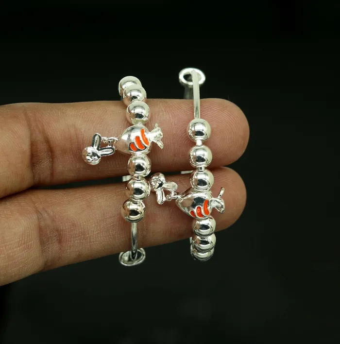 Bracelets TRIBAL ORNAMENTS 925 sterling silver adjustable charm bangle bracelet kada unisex kids baby bbk23