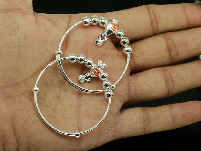 Bracelets TRIBAL ORNAMENTS 925 sterling silver adjustable charm bangle bracelet kada unisex kids baby bbk23