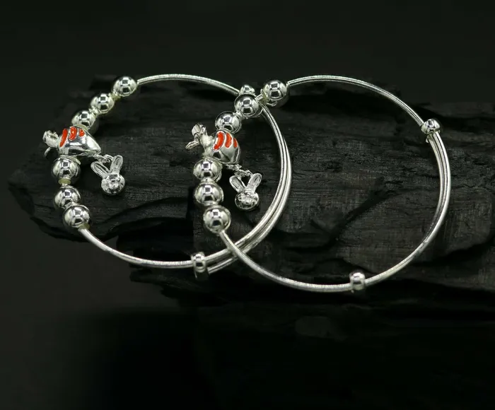 Bracelets TRIBAL ORNAMENTS 925 sterling silver adjustable charm bangle bracelet kada unisex kids baby bbk23