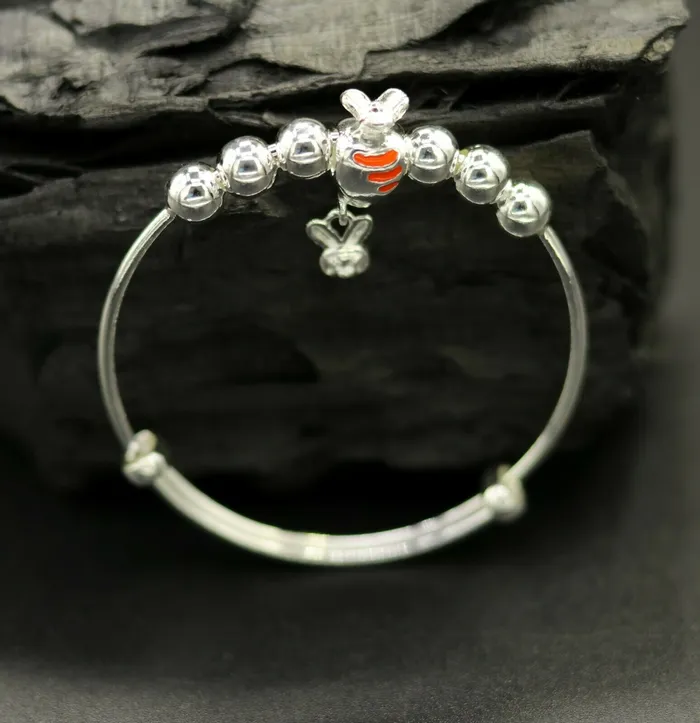 Bracelets TRIBAL ORNAMENTS 925 sterling silver adjustable charm bangle bracelet kada unisex kids baby bbk23