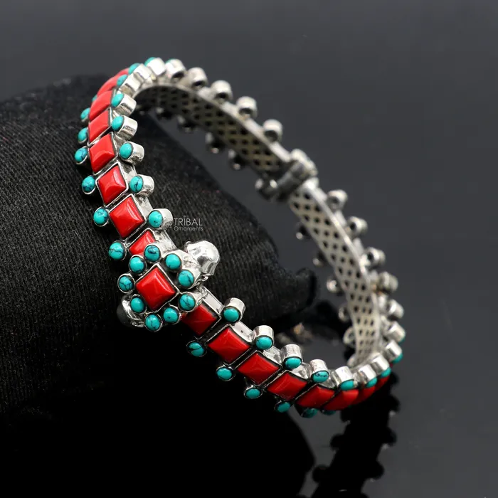 Bracelets TRIBAL ORNAMENTS 925 sterling silver customized design wedding anniversary gifting coral bangle bracelet with unique closure vintage tribal jewelry nsk815