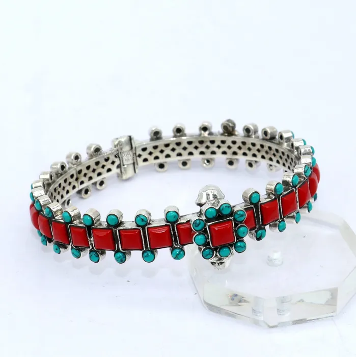 Bracelets TRIBAL ORNAMENTS 925 sterling silver customized design wedding anniversary gifting coral bangle bracelet with unique closure vintage tribal jewelry nsk815