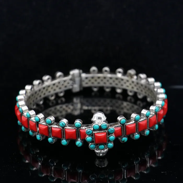Bracelets TRIBAL ORNAMENTS 925 sterling silver customized design wedding anniversary gifting coral bangle bracelet with unique closure vintage tribal jewelry nsk815