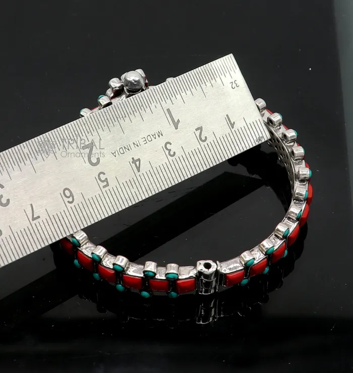 Bracelets TRIBAL ORNAMENTS 925 sterling silver customized design wedding anniversary gifting coral bangle bracelet with unique closure vintage tribal jewelry nsk815