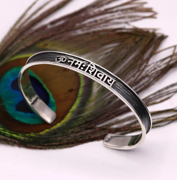 Bracelets TRIBAL ORNAMENTS 925 sterling silver handmade aum OM namah shivay mantra bracelet kada open face kada unisex shiva bracelet jewelry from india cuff48