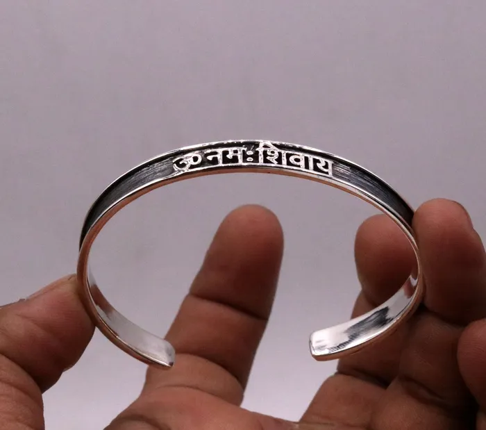 Bracelets TRIBAL ORNAMENTS 925 sterling silver handmade aum OM namah shivay mantra bracelet kada open face kada unisex shiva bracelet jewelry from india cuff48