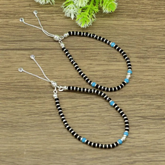 Bracelets TRIBAL ORNAMENTS 925 sterling silver handmade black and blue stone silver beads bracelet pretty charm bracelet customized beaded jewelry for girls sbr174