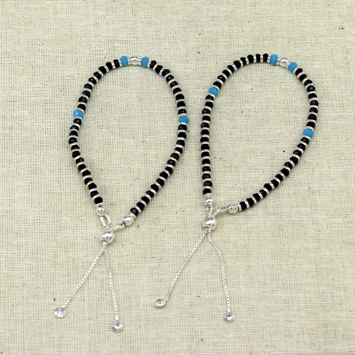 Bracelets TRIBAL ORNAMENTS 925 sterling silver handmade black and blue stone silver beads bracelet pretty charm bracelet customized beaded jewelry for girls sbr174