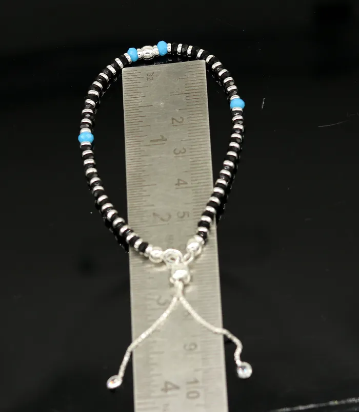 Bracelets TRIBAL ORNAMENTS 925 sterling silver handmade black and blue stone silver beads bracelet pretty charm bracelet customized beaded jewelry for girls sbr174